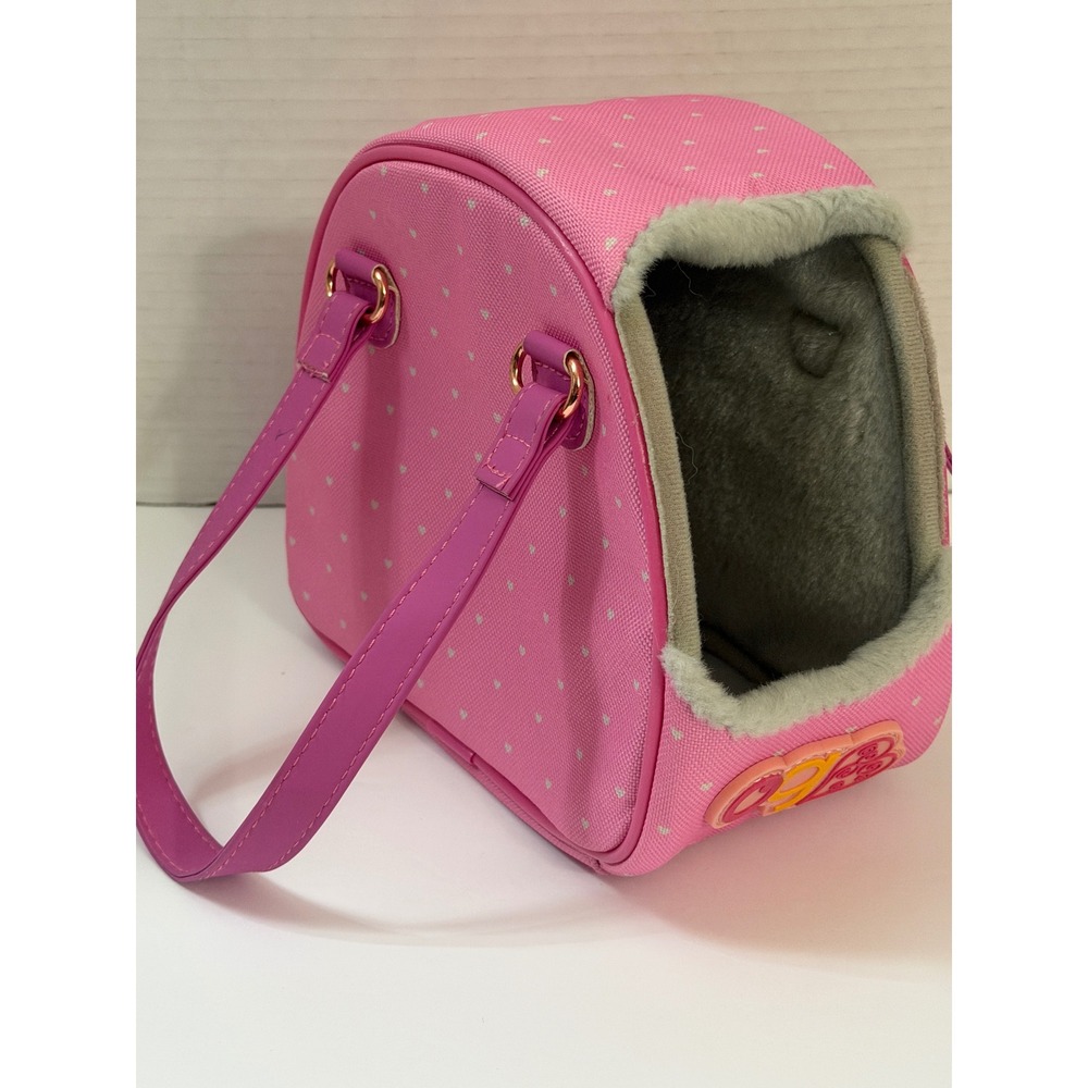 Our Generation Pink Heart Print Doll Pet Carrier Bag Faux Fur Trim Dog Puppy